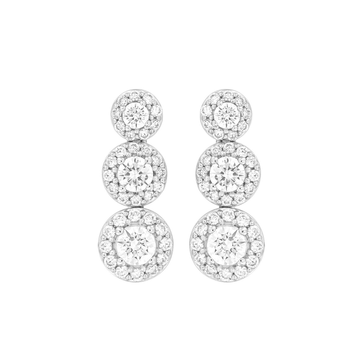 LADIES EARRINGS 3 3/4CT ROUND DIAMOND 14K WHITE GOLD (CENTER STONE ROUND DIAMOND 1 1/3C T )