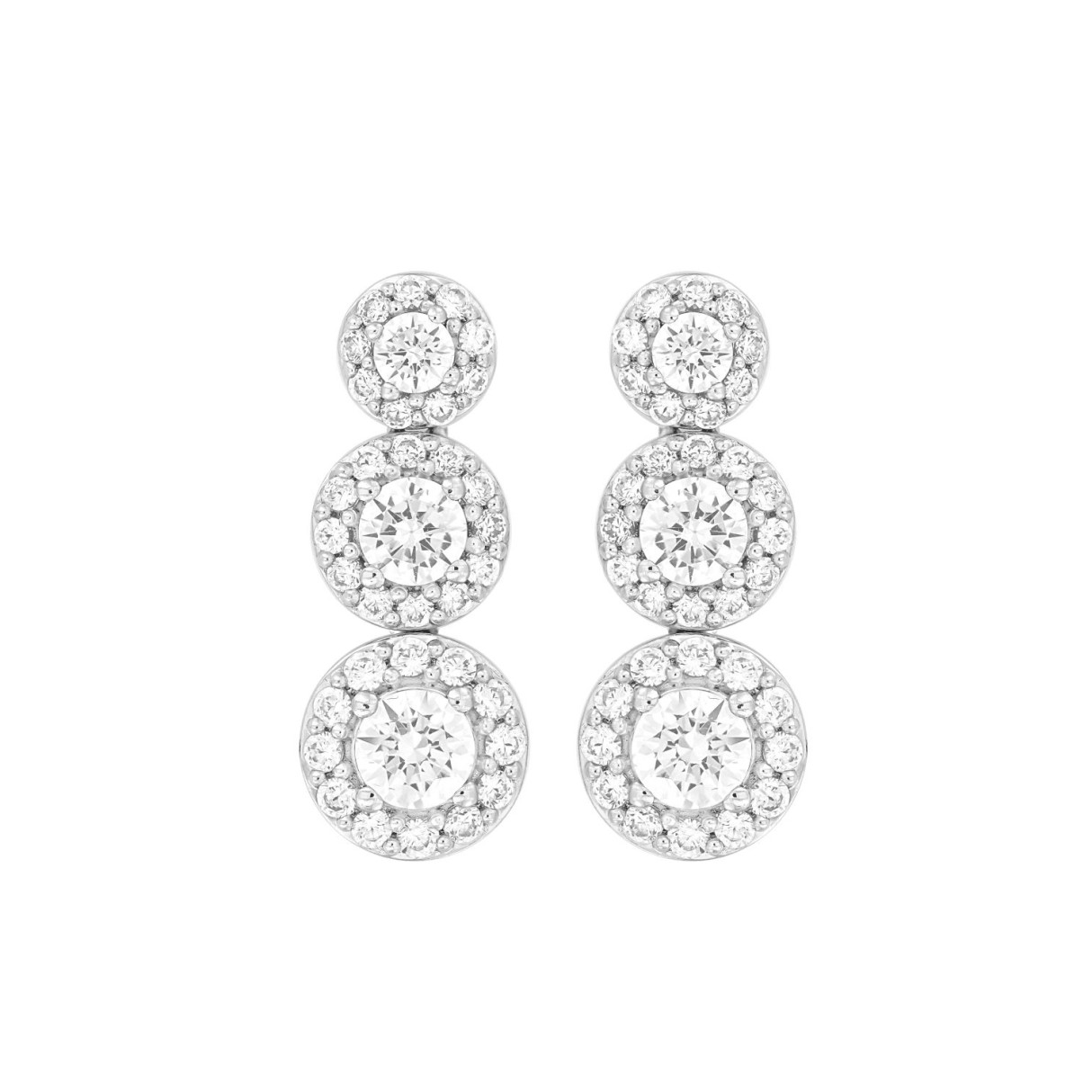 LADIES EARRINGS 3 3/4CT ROUND DIAMOND 14K WHITE GOLD (CENTER STONE ROUND DIAMOND 1 1/3C T )