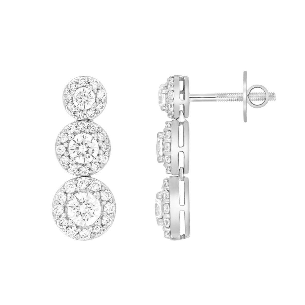 LADIES EARRINGS 3 3/4CT ROUND DIAMOND 14K WHITE GOLD (CENTER STONE ROUND DIAMOND 1 1/3C T )