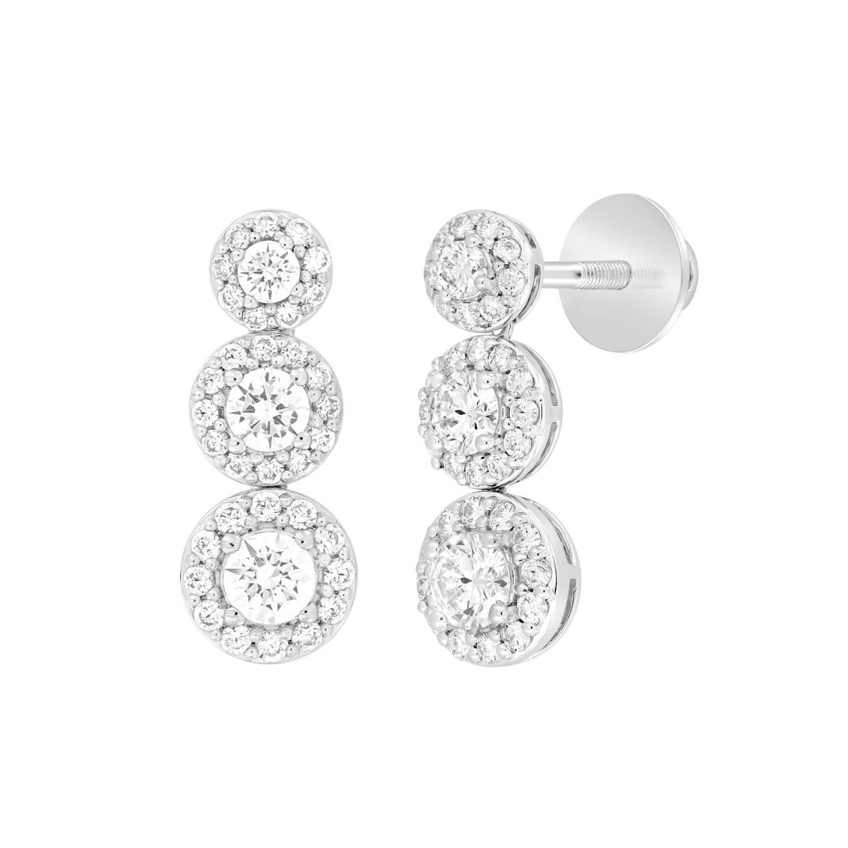 LADIES EARRINGS 3 3/4CT ROUND DIAMOND 14K WHITE GOLD (CENTER STONE ROUND DIAMOND 1 1/3C T )