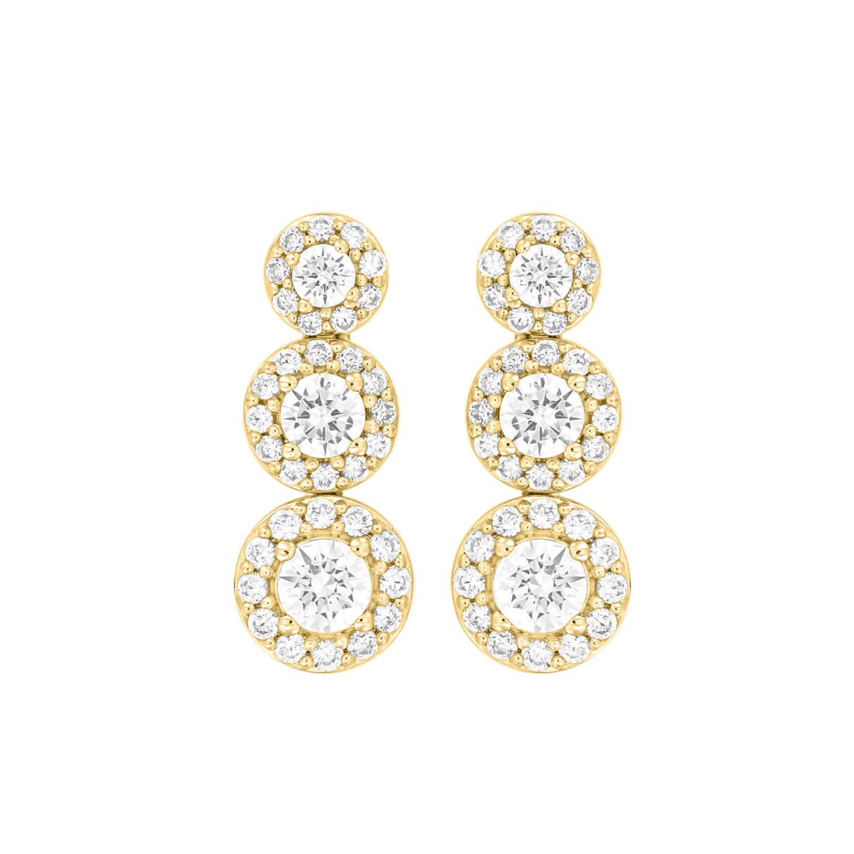 LADIES EARRINGS 3 3/4CT ROUND DIAMOND 14K YELLOW GOLD (CENTER STONE ROUND DIAMOND 1 1/3C T )