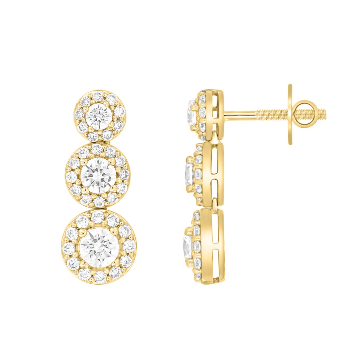 LADIES EARRINGS 3 3/4CT ROUND DIAMOND 14K YELLOW GOLD (CENTER STONE ROUND DIAMOND 1 1/3C T )