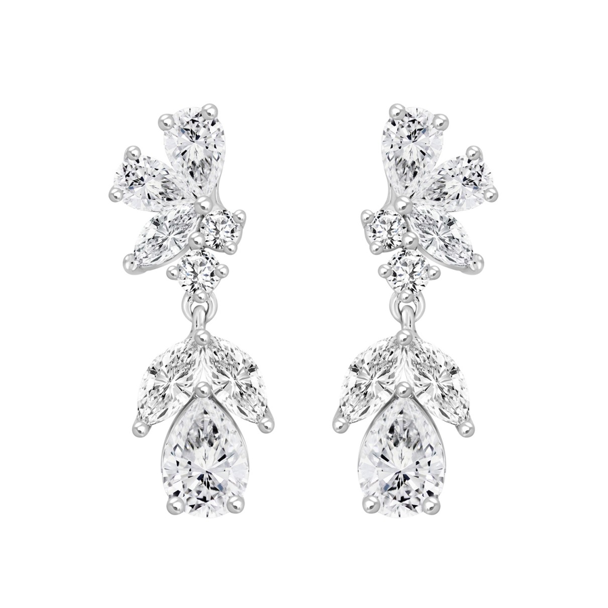 LADIES EARRINGS 4CT ROUND/MARQUISE/PEAR DIAMOND 14K WHITE GOLD