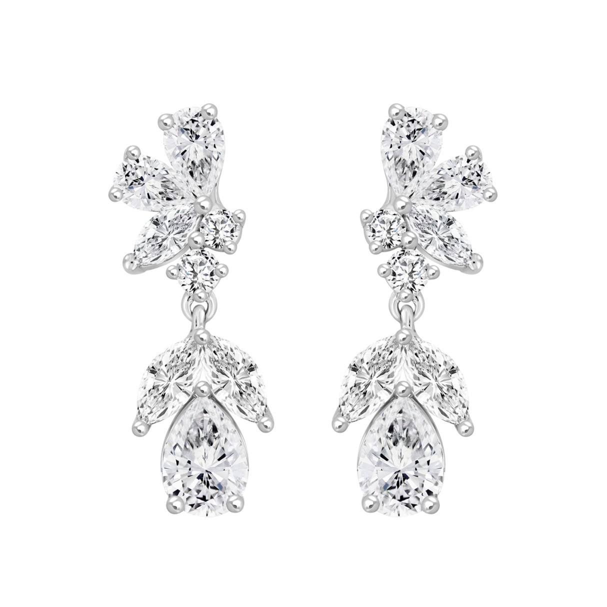 LADIES EARRINGS 4CT ROUND/MARQUISE/PEAR DIAMOND 14K WHITE GOLD