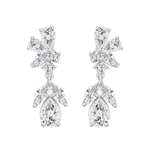 LADIES EARRINGS 4CT ROUND/MARQUISE/PEAR DIAMOND 14K WHITE GOLD