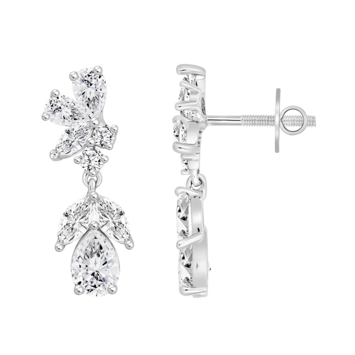 LADIES EARRINGS 4CT ROUND/MARQUISE/PEAR DIAMOND 14K WHITE GOLD