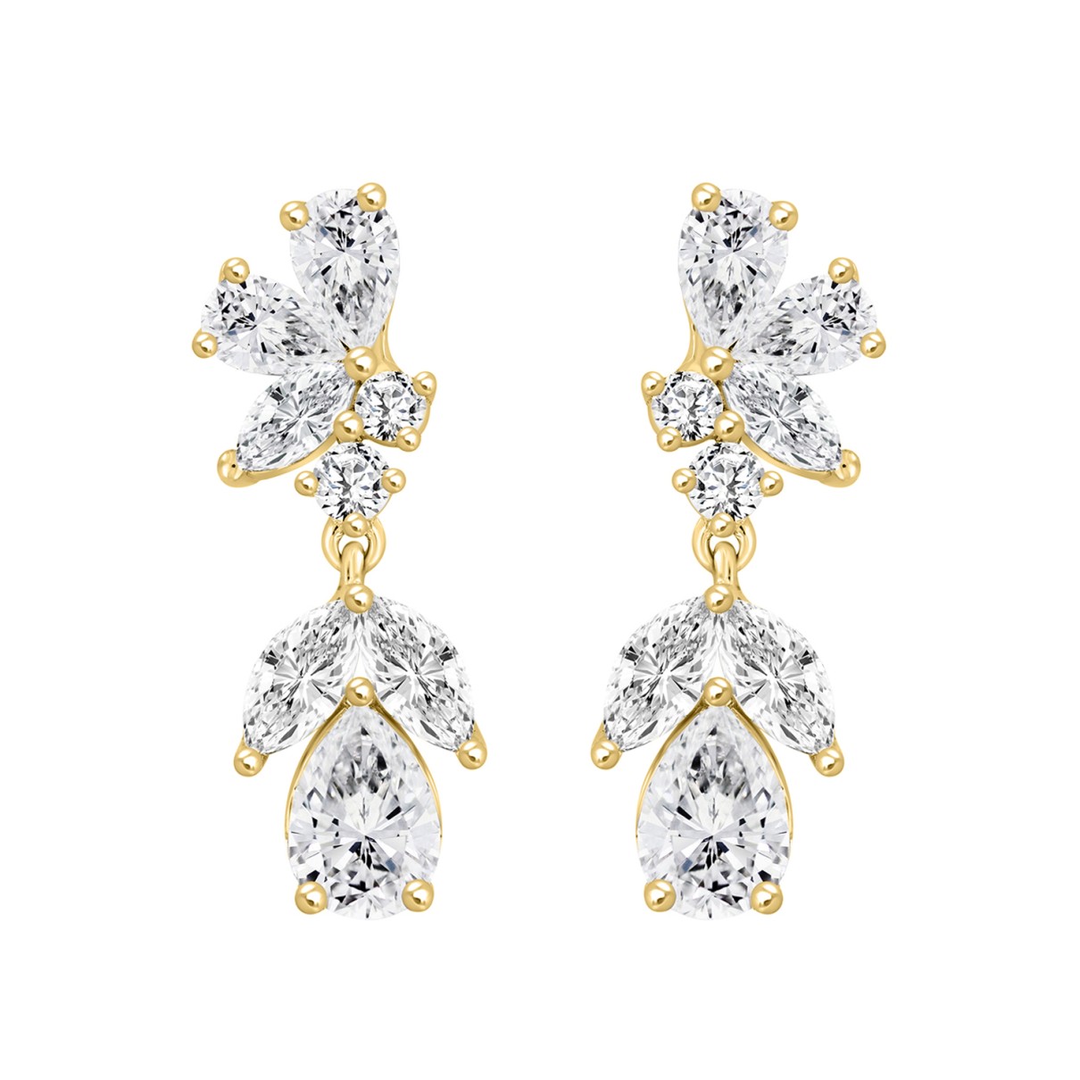 LADIES EARRINGS 4CT ROUND/MARQUISE/PEAR DIAMOND 14K YELLOW GOLD