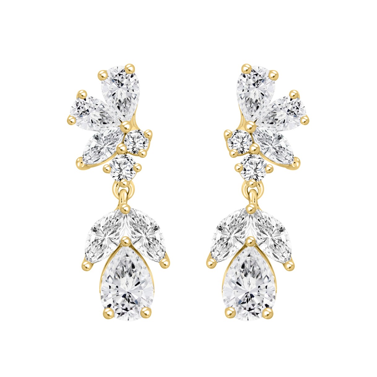 LADIES EARRINGS 4CT ROUND/MARQUISE/PEAR DIAMOND 14K YELLOW GOLD