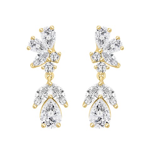 LADIES EARRINGS 4CT ROUND/MARQUISE/PEAR DIAMOND 14K YELLOW GOLD