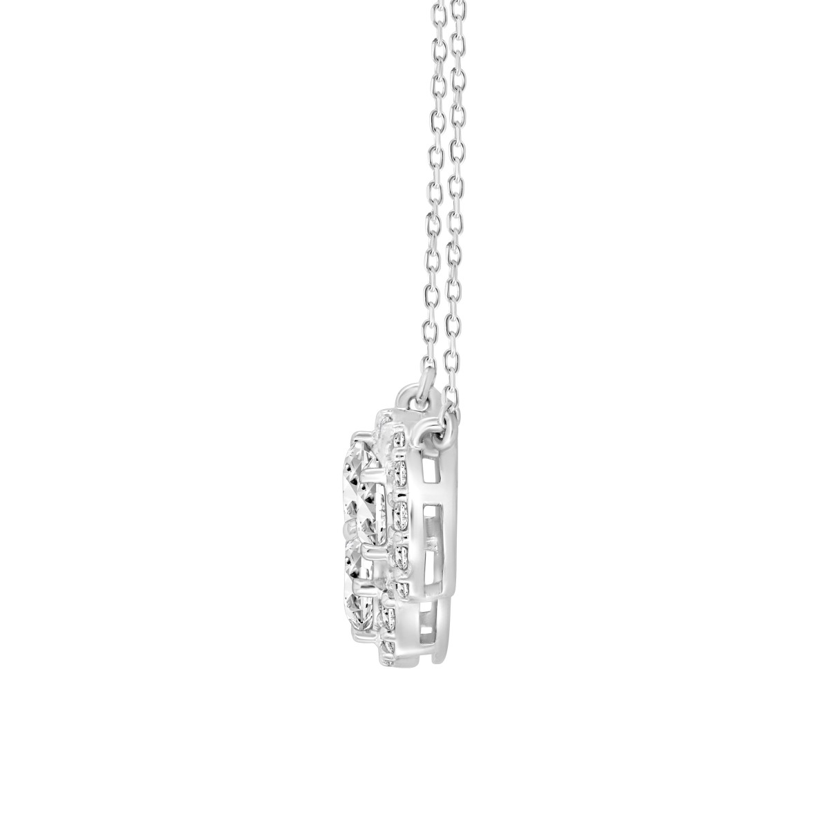 LADIES NECKLACE 2 1/2CT ROUND/PEAR/OVAL DIAMOND 14K WHITE GOLD (CENTER STONE ROUND/PEAR/OVAL DIAMOND 1/2CT 3/4CT 5/8CT )