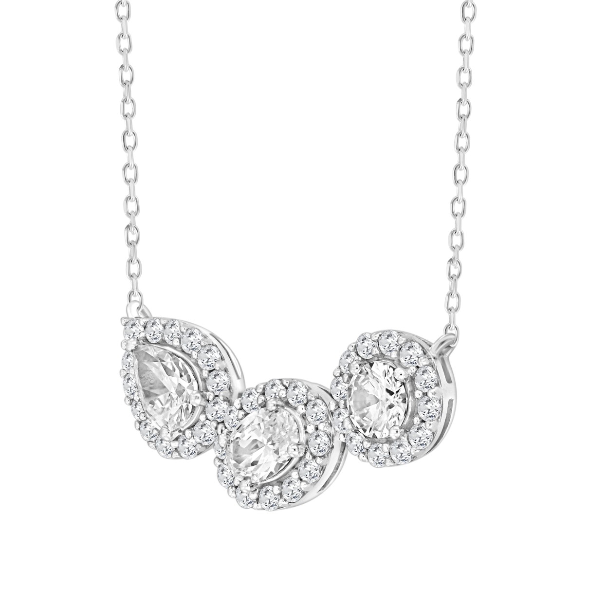 LADIES NECKLACE 2 1/2CT ROUND/PEAR/OVAL DIAMOND 14K WHITE GOLD (CENTER STONE ROUND/PEAR/OVAL DIAMOND 1/2CT 3/4CT 5/8CT )