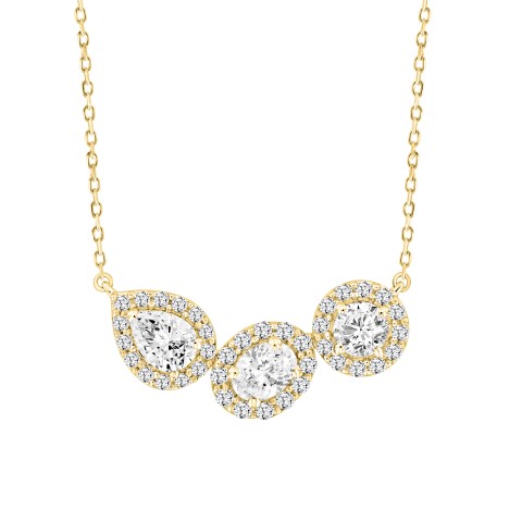 LADIES NECKLACE 2 1/2CT ROUND/PEAR/OVAL DIAMOND 14K YELLOW GOLD (CENTER STONE ROUND/PEAR/OVAL DIAMOND 1/2CT 3/4CT 5/8CT )