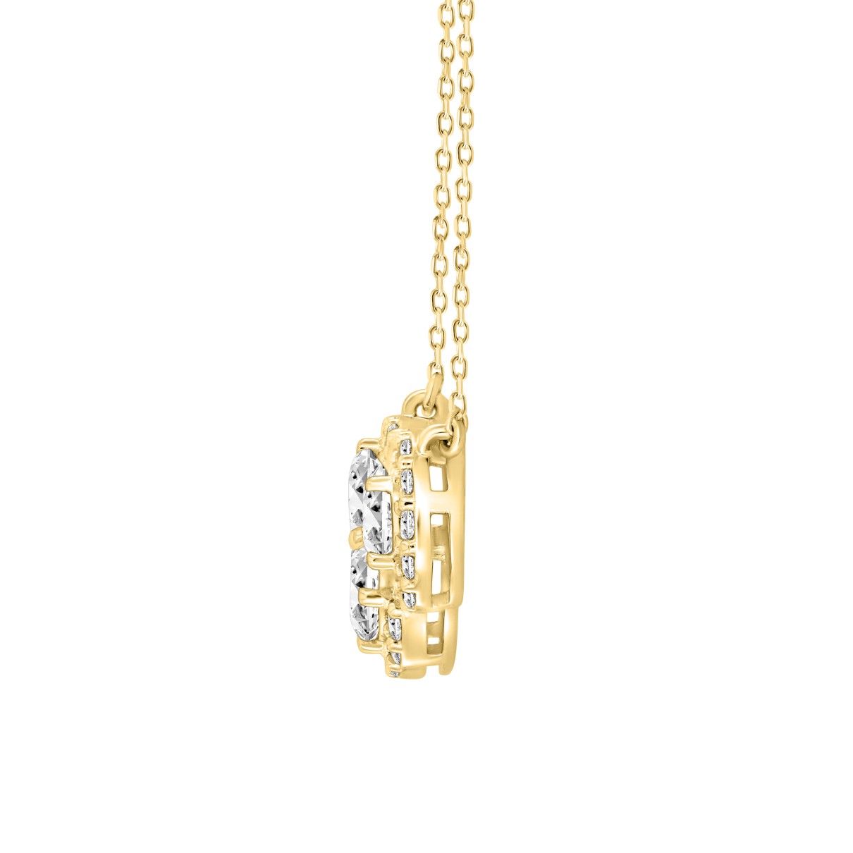 LADIES NECKLACE 2 1/2CT ROUND/PEAR/OVAL DIAMOND 14K YELLOW GOLD (CENTER STONE ROUND/PEAR/OVAL DIAMOND 1/2CT 3/4CT 5/8CT )