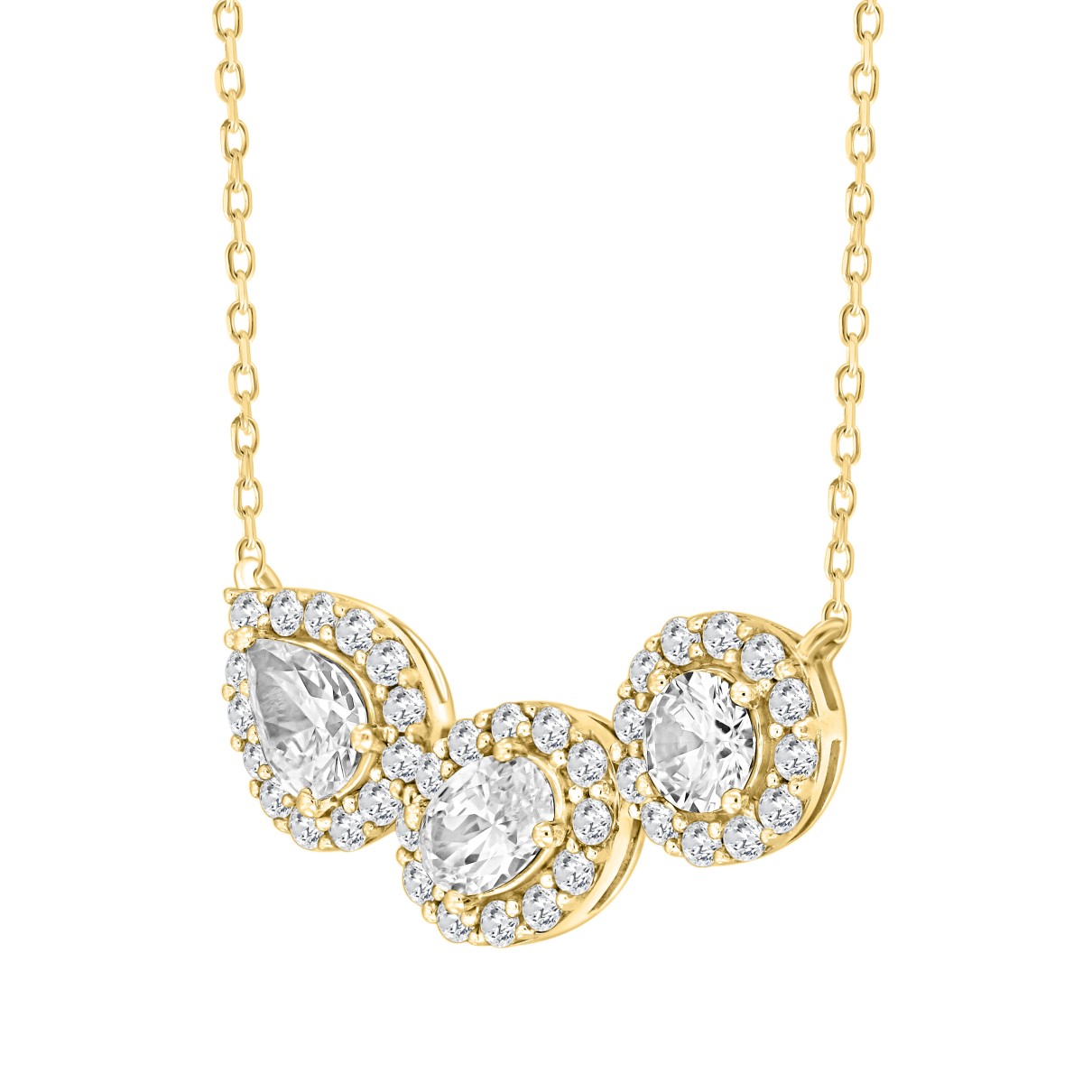 LADIES NECKLACE 2 1/2CT ROUND/PEAR/OVAL DIAMOND 14K YELLOW GOLD (CENTER STONE ROUND/PEAR/OVAL DIAMOND 1/2CT 3/4CT 5/8CT )