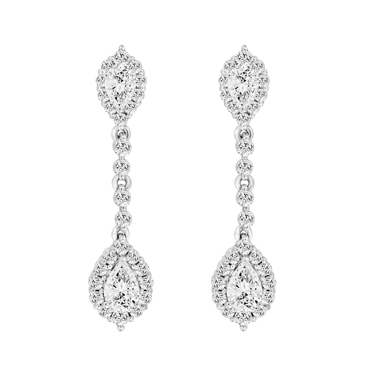 LADIES LINEAR EARRINGS 2 3/4CT PEAR/ROUND DIAMOND ...