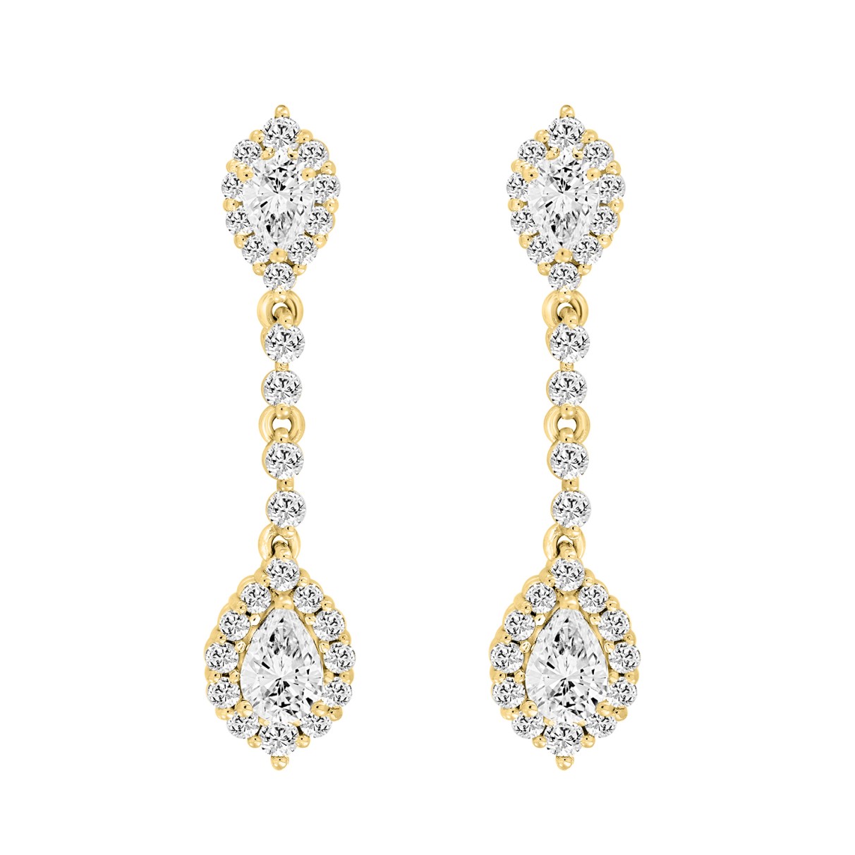 LADIES LINEAR EARRINGS 2 3/4CT PEAR/ROUND DIAMOND ...