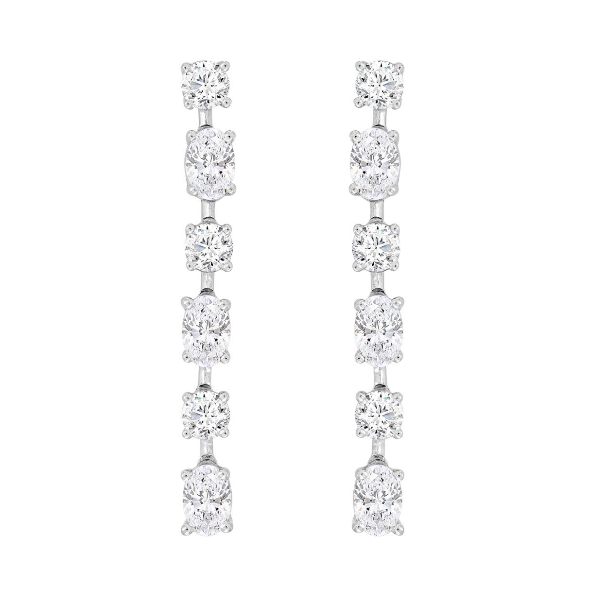 LADIES LINEAR EARRINGS 4 1/2CT OVAL/ROUND DIAMOND 14K WHITE GOLD