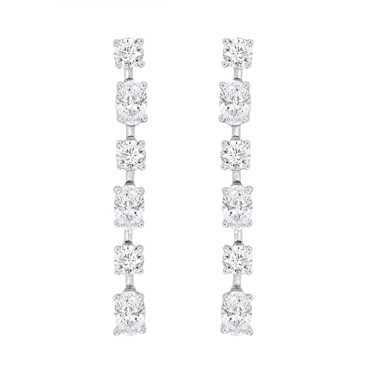 LADIES LINEAR EARRINGS 4 1/2CT OVAL/ROUND DIAMOND 14K WHITE GOLD