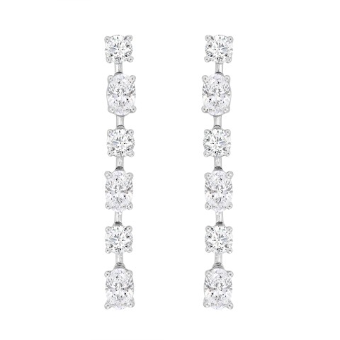LINEAR EARRINGS 4 1/2CT OVAL/ROUND DIAMOND 14K WHITE GOLD