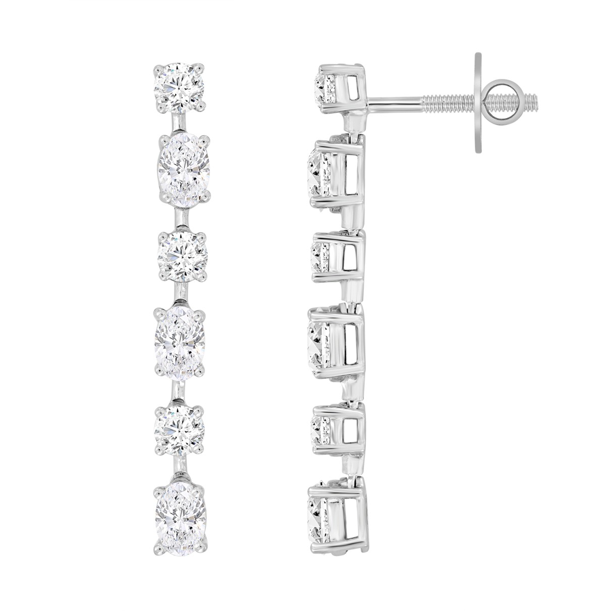 LADIES LINEAR EARRINGS 4 1/2CT OVAL/ROUND DIAMOND 14K WHITE GOLD