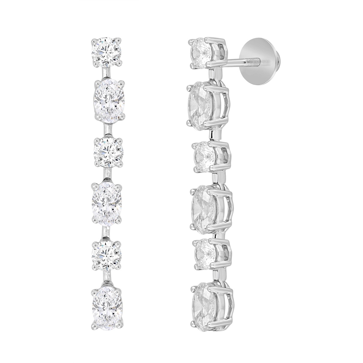 LADIES LINEAR EARRINGS 4 1/2CT OVAL/ROUND DIAMOND 14K WHITE GOLD