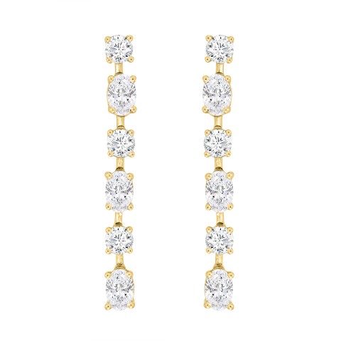 LADIES LINEAR EARRINGS 4 1/2CT OVAL/ROUND DIAMOND 14K YELLOW GOLD