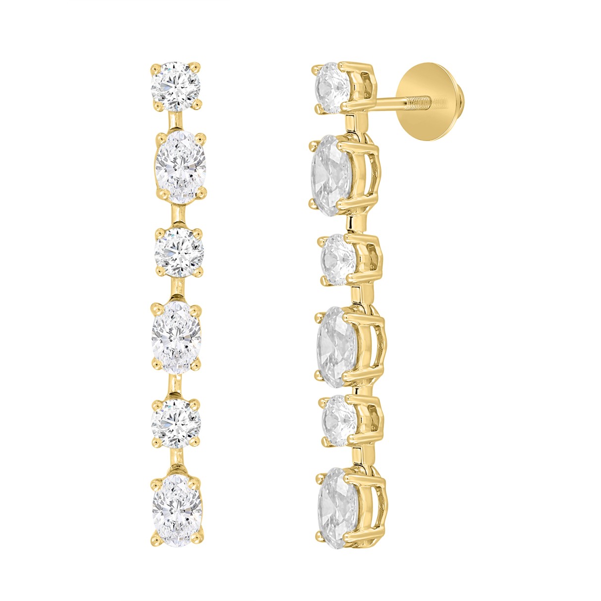 LADIES LINEAR EARRINGS 4 1/2CT OVAL/ROUND DIAMOND 14K YELLOW GOLD