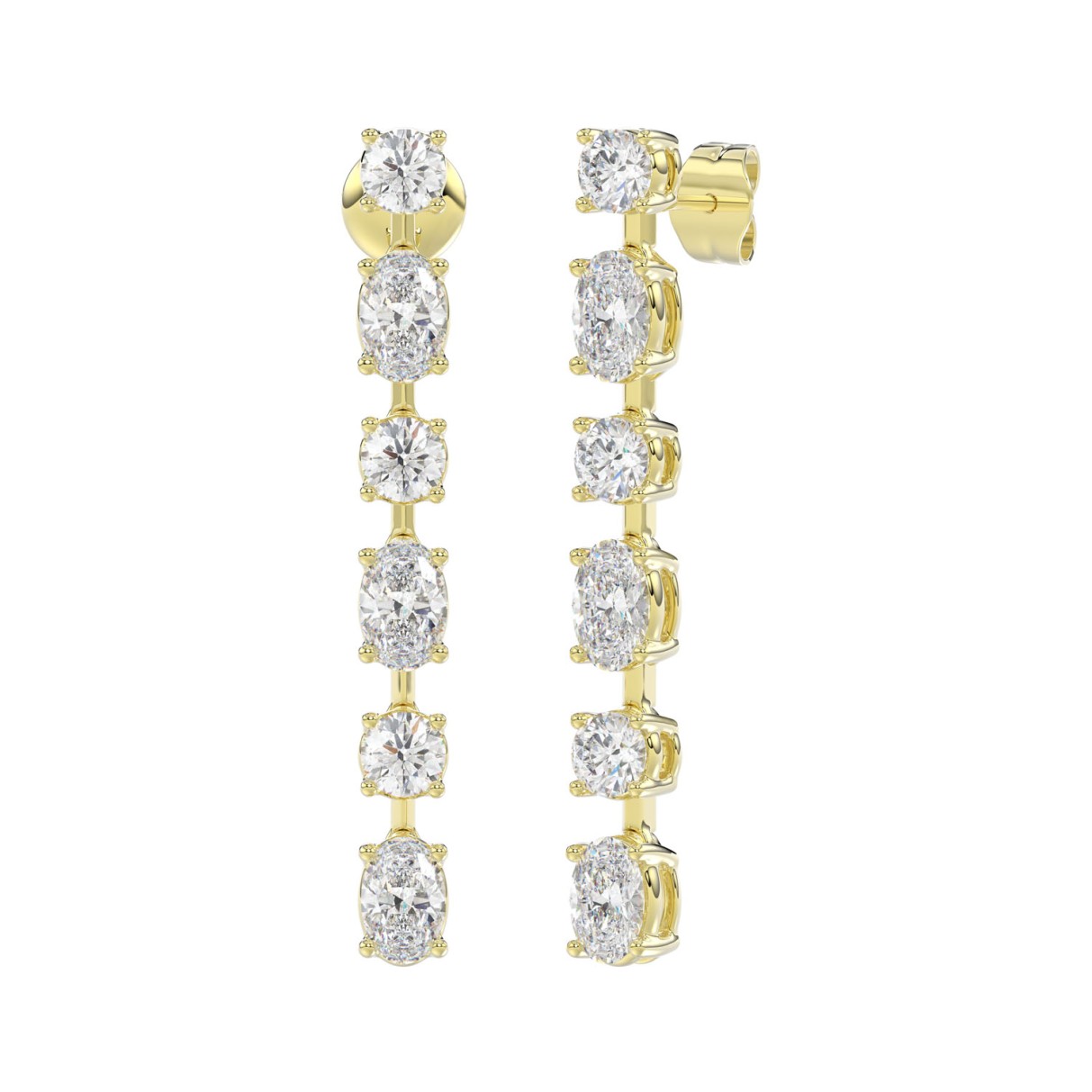 LADIES LINEAR EARRINGS 4 1/2CT OVAL/ROUND DIAMOND 14K YELLOW GOLD