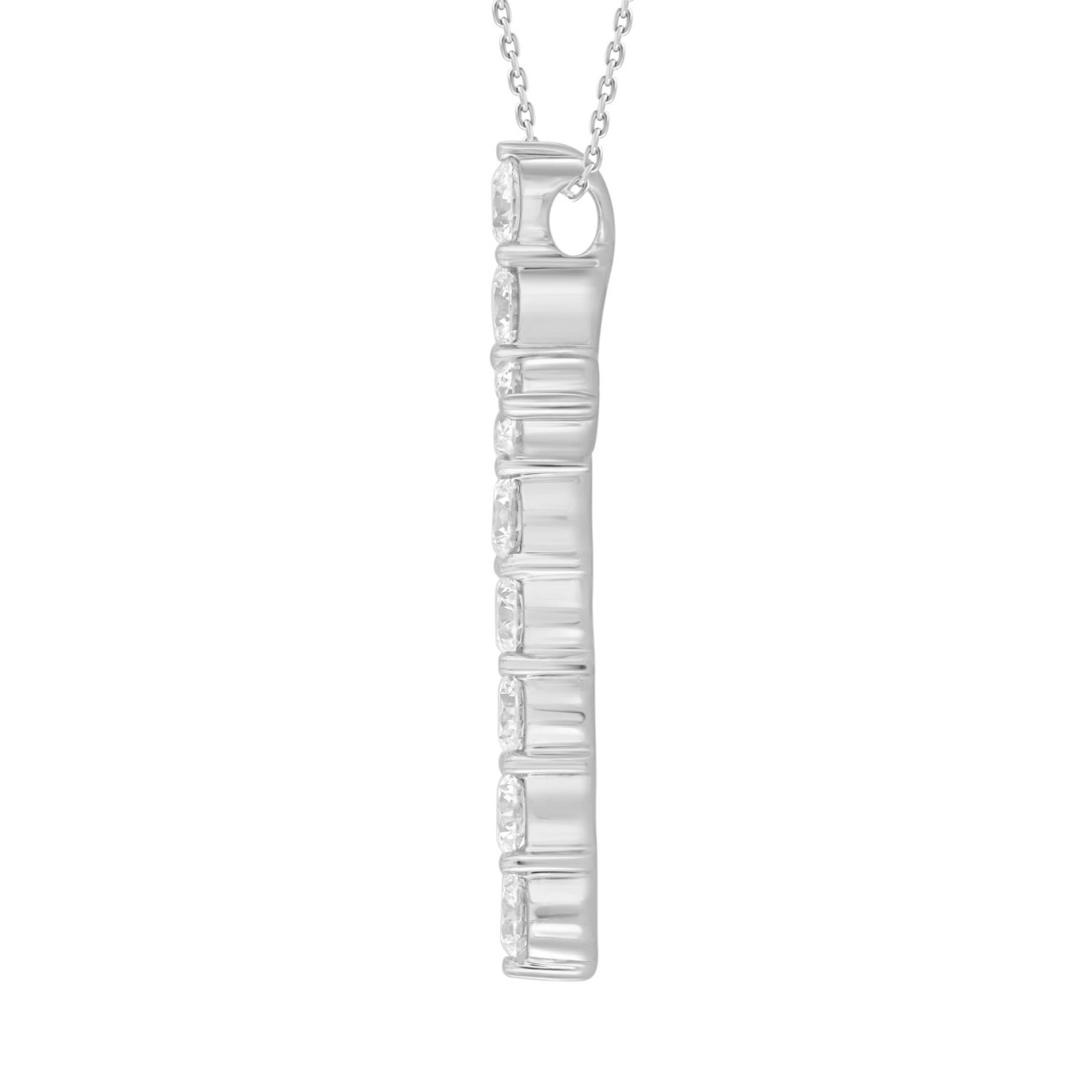 LADIES CROSS PENDANT WITH CHAIN 3CT ROUND DIAMOND 14K WHITE GOLD