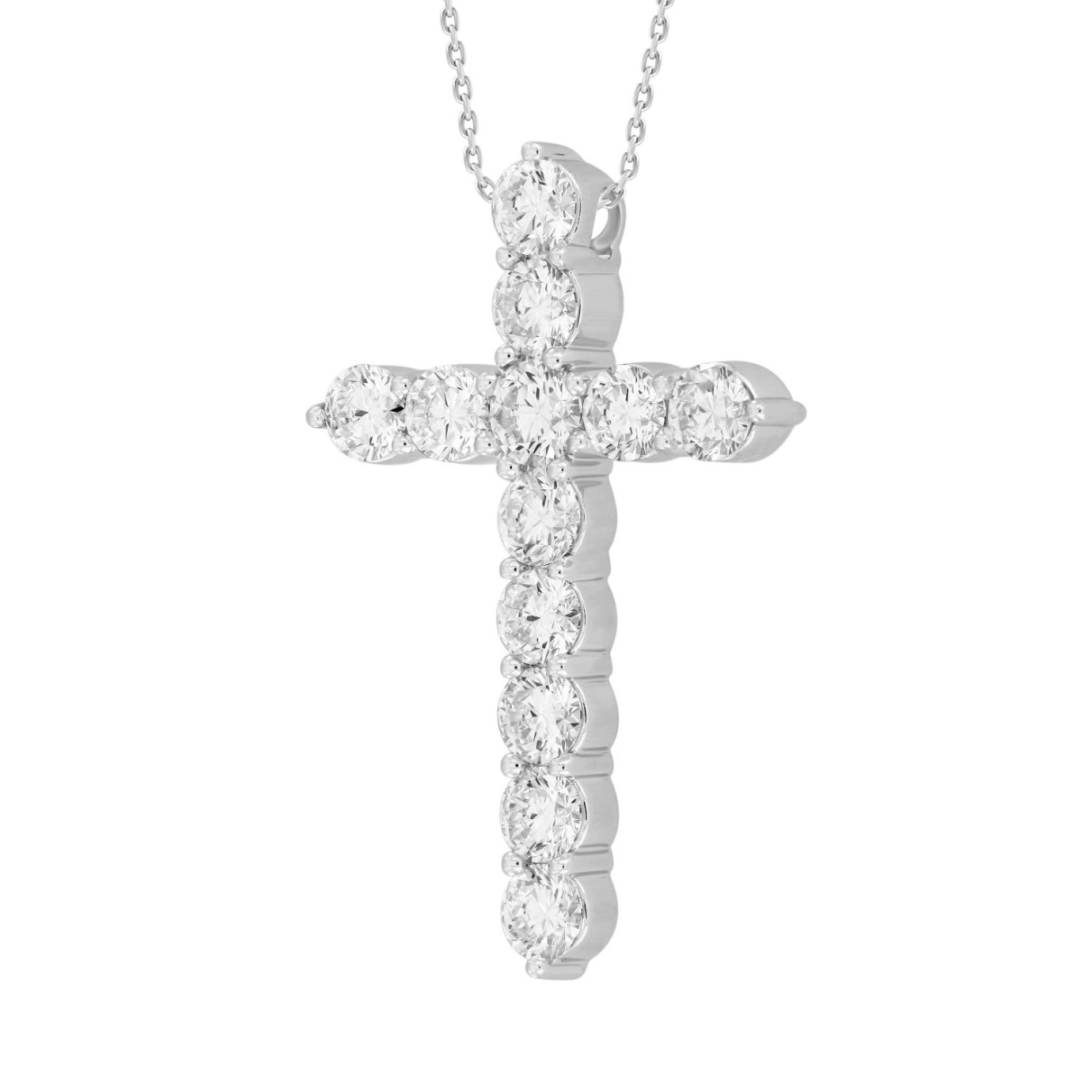 LADIES CROSS PENDANT WITH CHAIN 3CT ROUND DIAMOND 14K WHITE GOLD