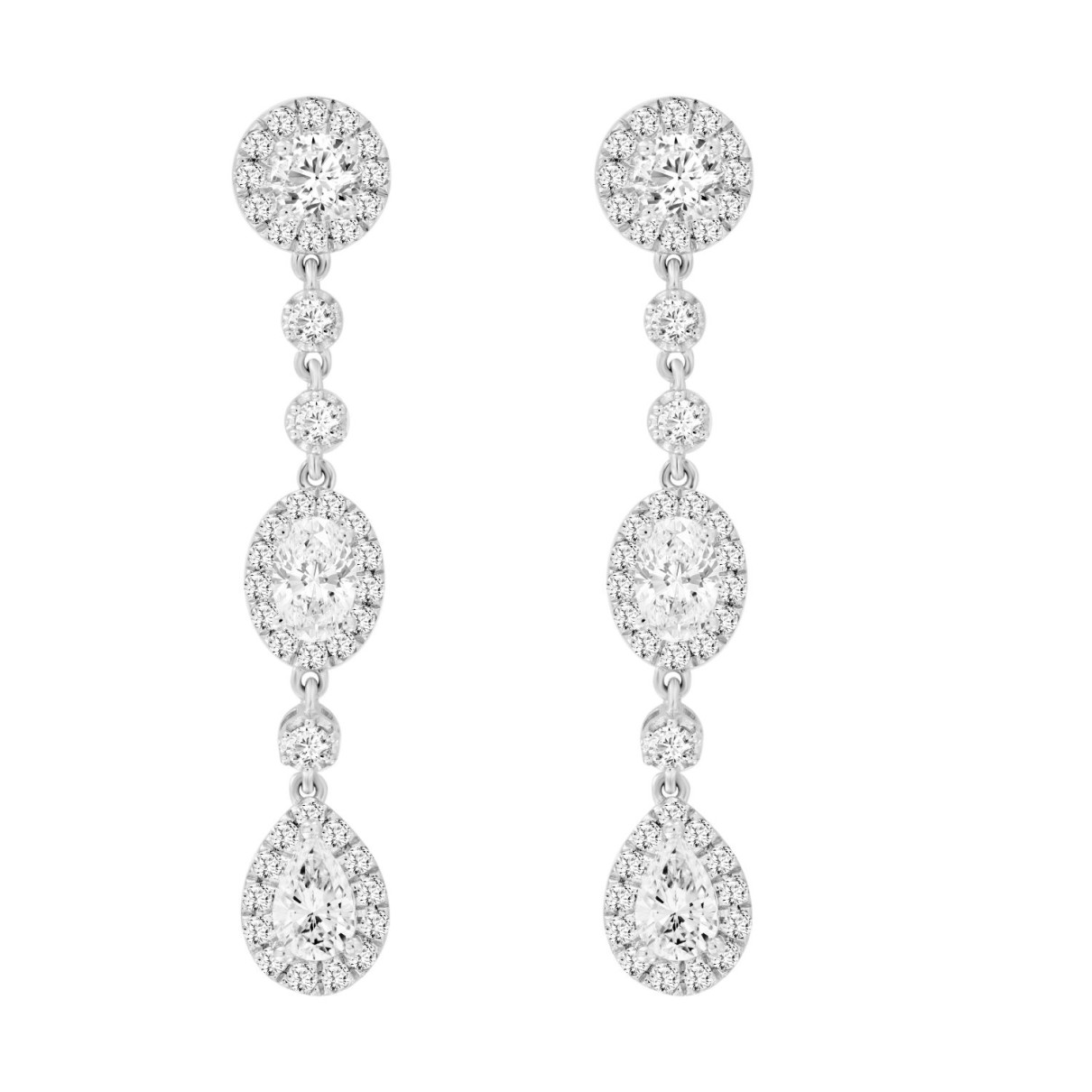 LADIES LINEAR EARRINGS 3 1/2CT OVAL/ROUND/PEAR DIA...