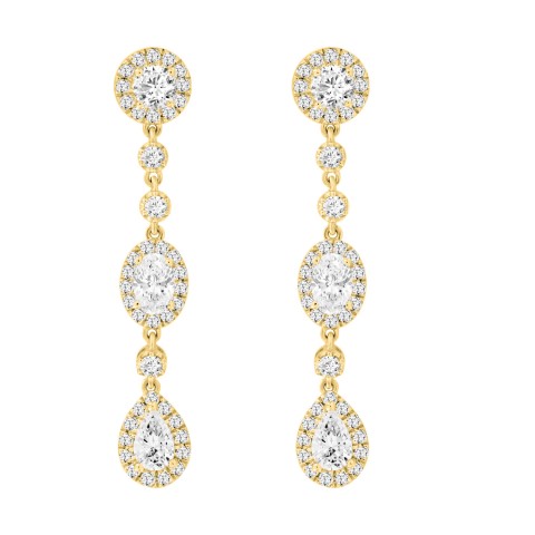 LADIES LINEAR EARRINGS 3 1/2CT OVAL/ROUND/PEAR DIAMOND 14K YELLOW GOLD