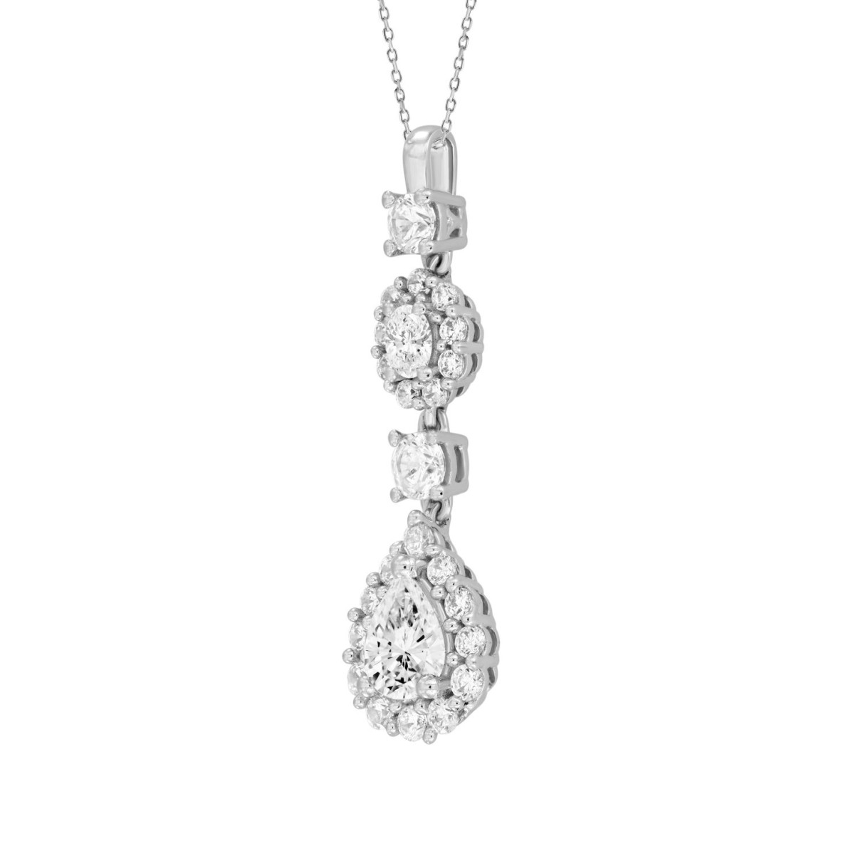 LADIES PENDANT WITH CHAIN 2CT PEAR/ROUND/OVAL DIAMOND 14K WHITE GOLD