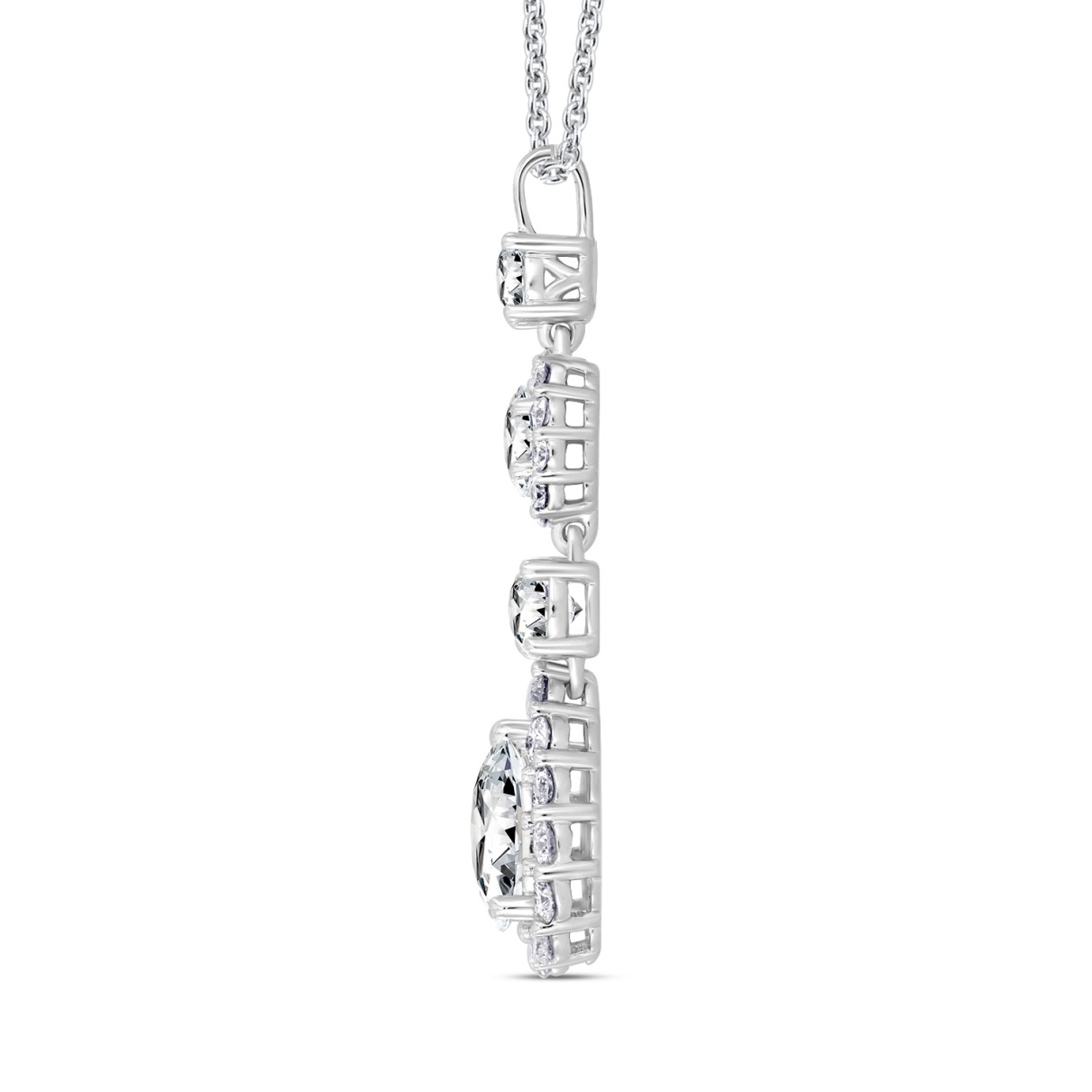 LADIES PENDANT WITH CHAIN 2CT PEAR/ROUND/OVAL DIAMOND 14K WHITE GOLD