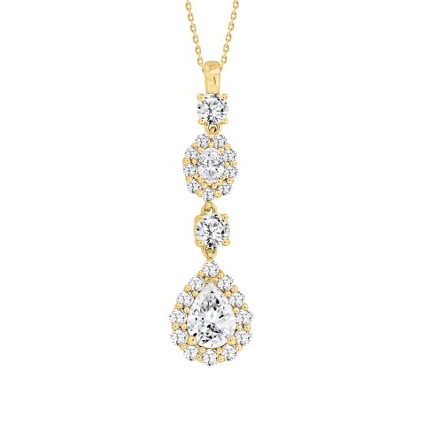 LADIES PENDANT WITH CHAIN 2CT PEAR/ROUND/OVAL DIAMOND 14K YELLOW GOLD