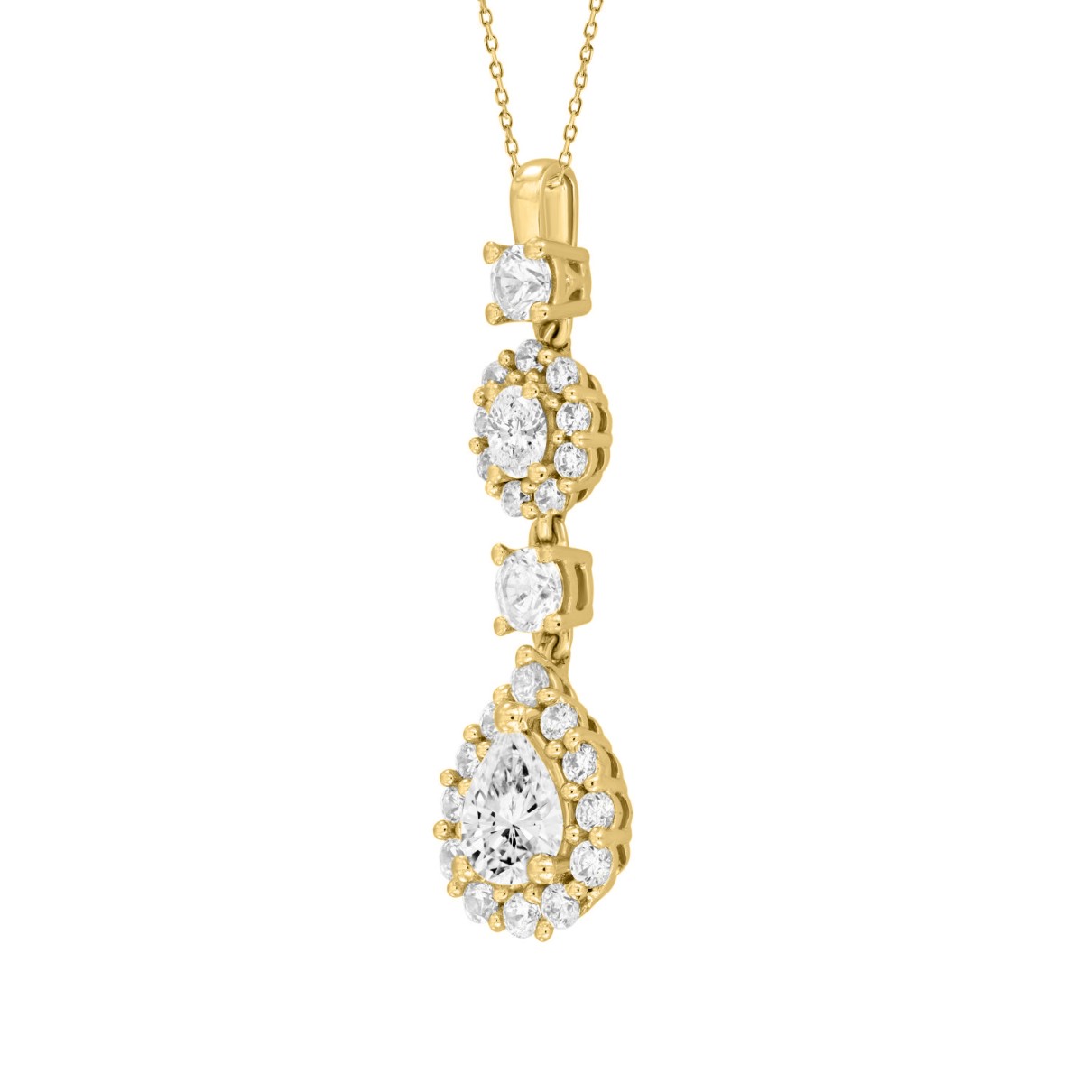 LADIES PENDANT WITH CHAIN 2CT PEAR/ROUND/OVAL DIAMOND 14K YELLOW GOLD