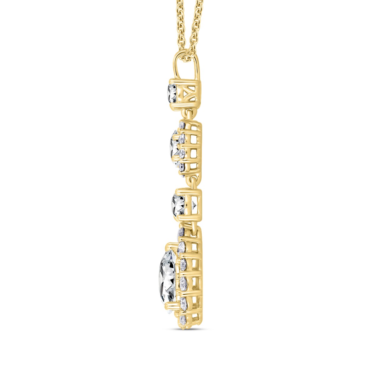 LADIES PENDANT WITH CHAIN 2CT PEAR/ROUND/OVAL DIAMOND 14K YELLOW GOLD