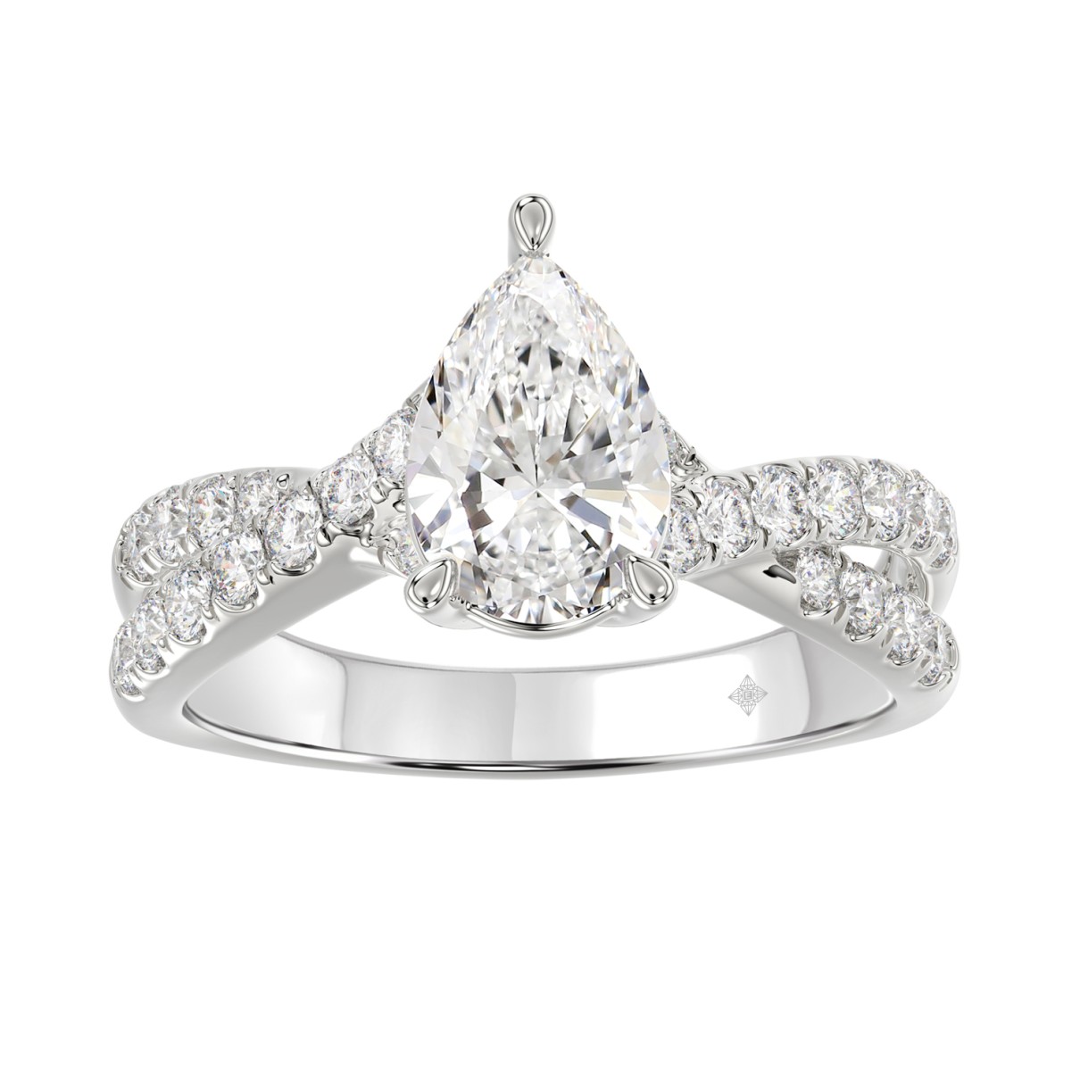 LADIES RING 2CT ROUND/PEAR DIAMOND 14K WHITE GOLD (CENTER STONE PEAR DIAMOND 1 1/2CT )