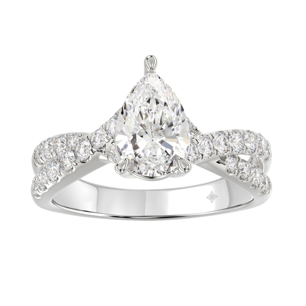 LADIES RING 2CT ROUND/PEAR DIAMOND 14K WHITE GOLD ...