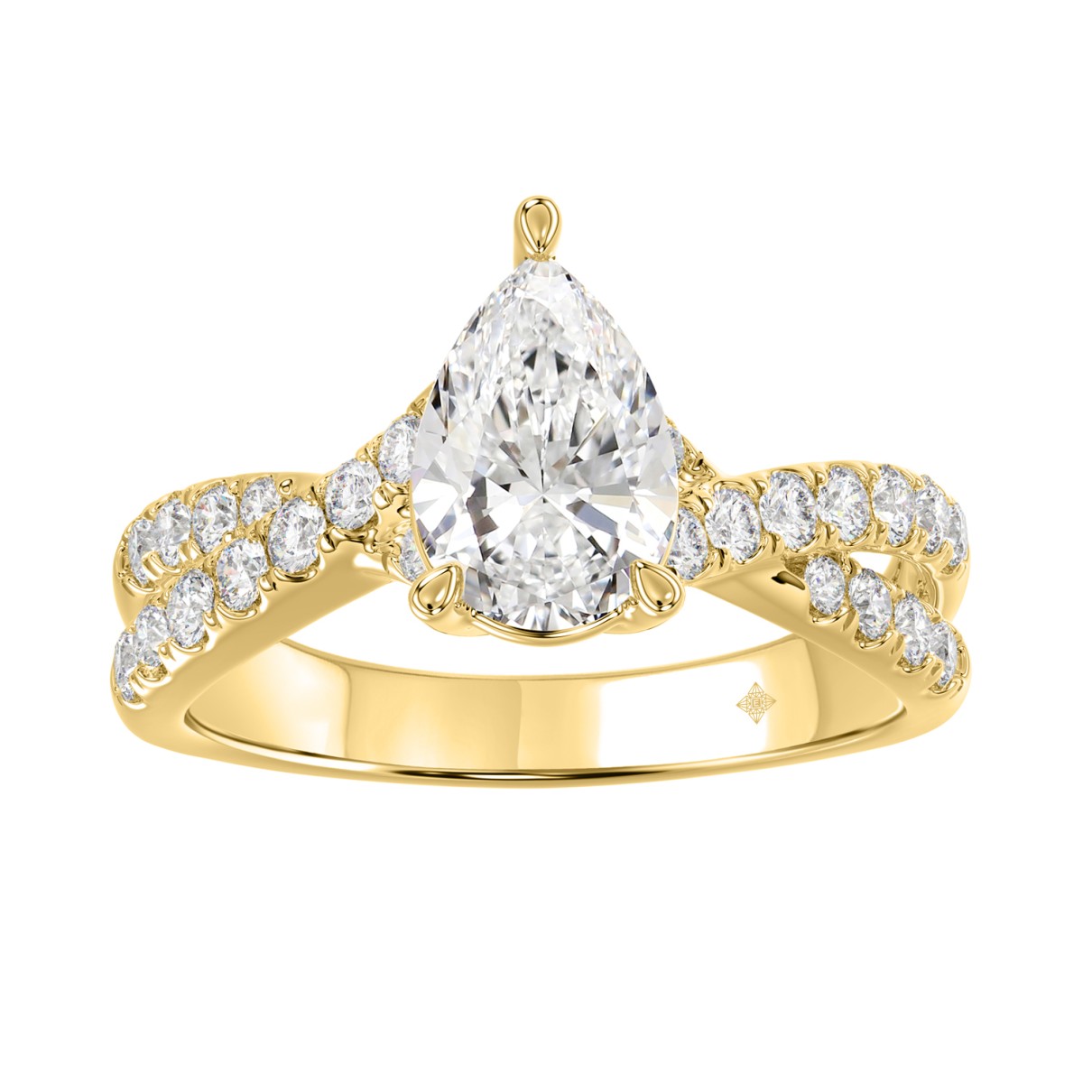 LADIES RING 2CT ROUND/PEAR DIAMOND 14K YELLOW GOLD (CENTER STONE PEAR DIAMOND 1 1/2CT )