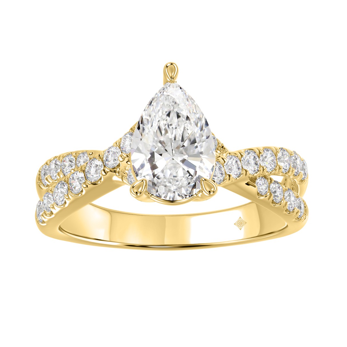 LADIES RING 2CT ROUND/PEAR DIAMOND 14K YELLOW GOLD...