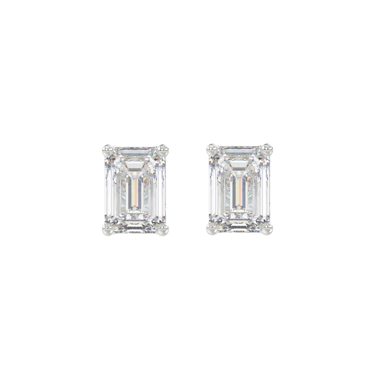 14K WHITE GOLD 2CT EMERALD DIAMOND LADIES SOLITAIRE EARRINGS 