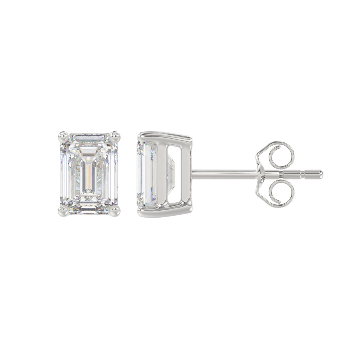 14K WHITE GOLD 2CT EMERALD DIAMOND LADIES SOLITAIRE EARRINGS 