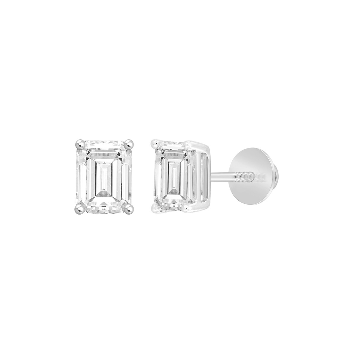 14K WHITE GOLD 2CT EMERALD DIAMOND LADIES SOLITAIRE EARRINGS 