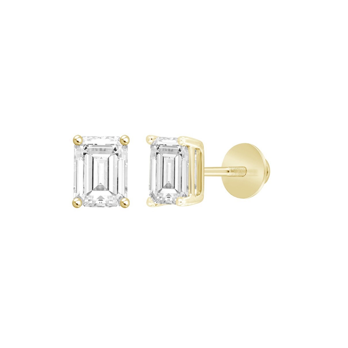 14K YELLOW GOLD 2CT EMERALD DIAMOND LADIES SOLITAIRE EARRINGS 