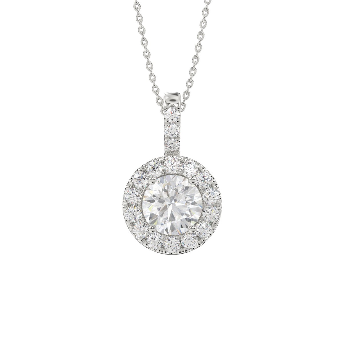 LADIES PENDANT WITH CHAIN 2 3/4CT ROUND DIAMOND 14K WHITE GOLD (CENTER STONE ROUND DIAMOND 2CT )