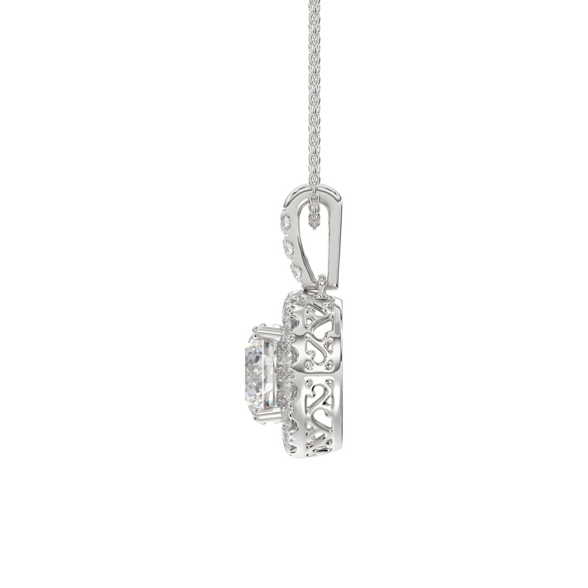 LADIES PENDANT WITH CHAIN 2 3/4CT ROUND DIAMOND 14K WHITE GOLD (CENTER STONE ROUND DIAMOND 2CT )