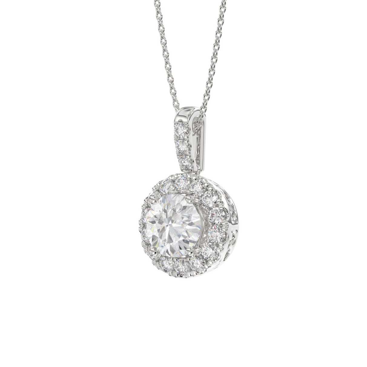 LADIES PENDANT WITH CHAIN 2 3/4CT ROUND DIAMOND 14K WHITE GOLD (CENTER STONE ROUND DIAMOND 2CT )