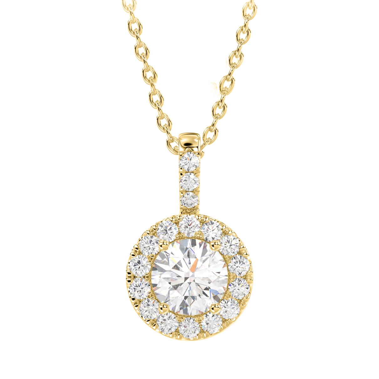 LADIES PENDANT WITH CHAIN 2 3/4CT ROUND DIAMOND 14K YELLOW GOLD (CENTER STONE ROUND DIAMOND 2CT )