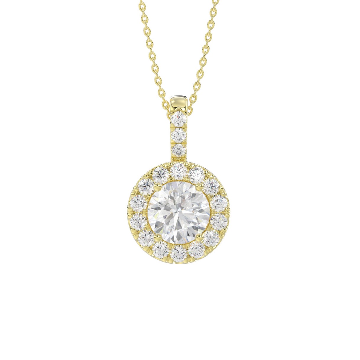 LADIES PENDANT WITH CHAIN 2 3/4CT ROUND DIAMOND 14K YELLOW GOLD (CENTER STONE ROUND DIAMOND 2CT )